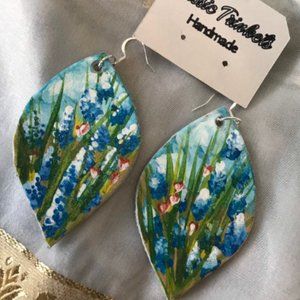 Texas Bluebonnet Leather Painted Drop Earrings